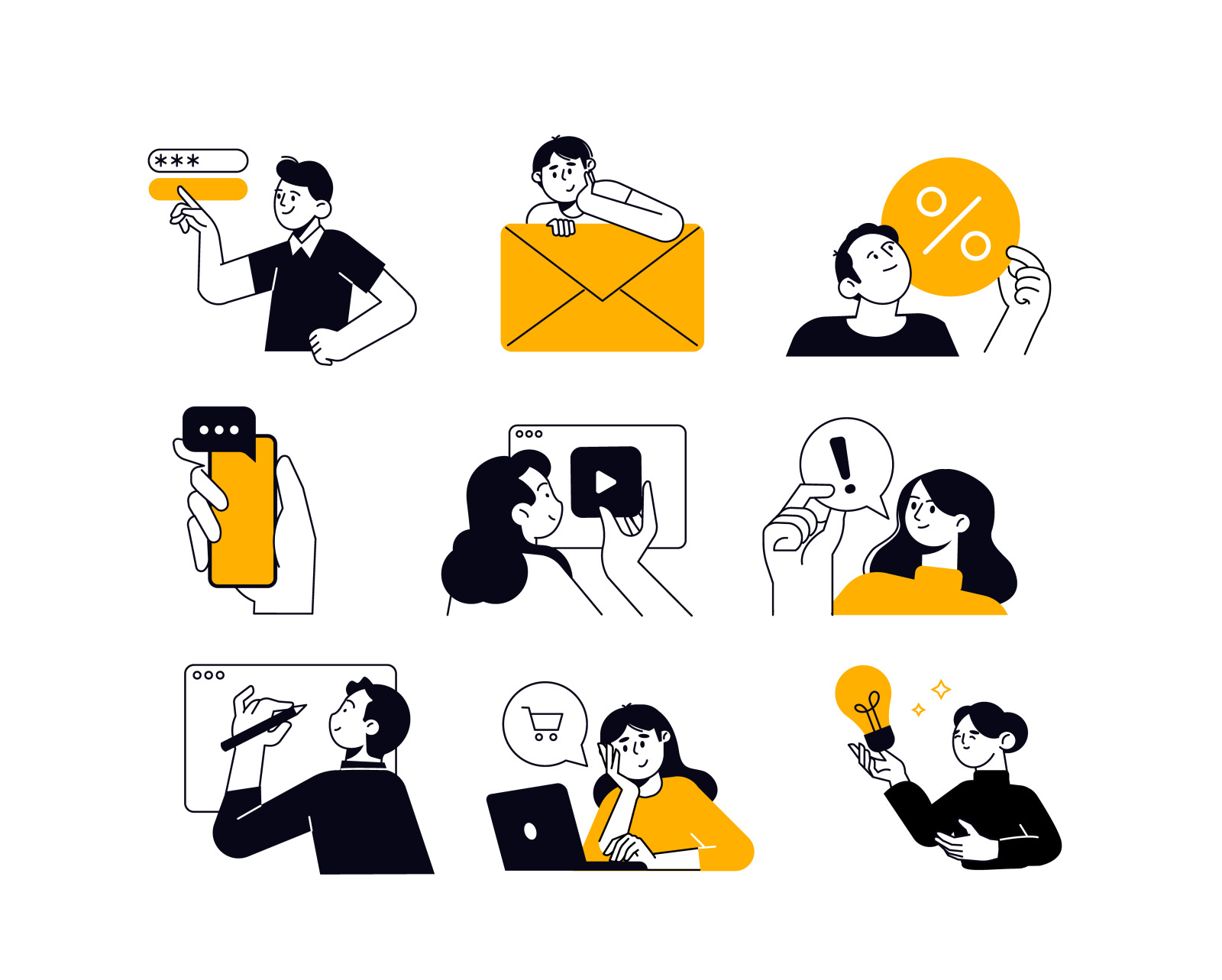 Set Of Digital Marketing People Illustrations