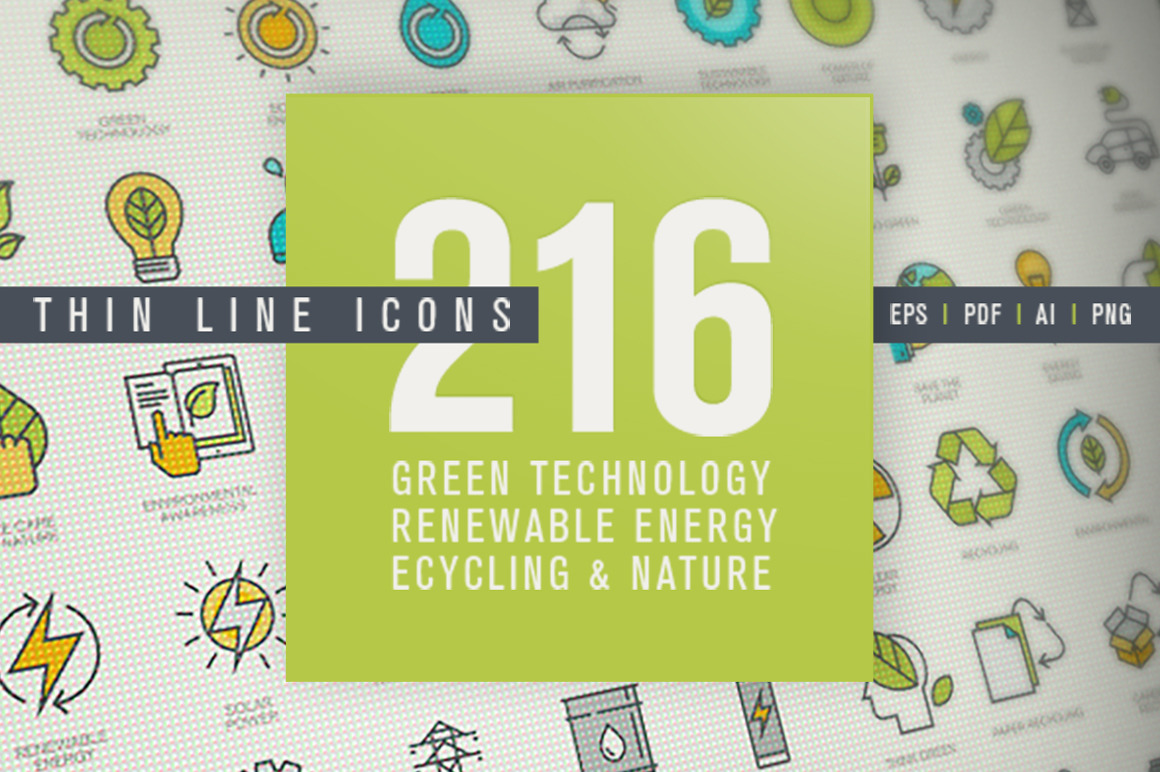 Set of Thin Line Icons for Green Technology