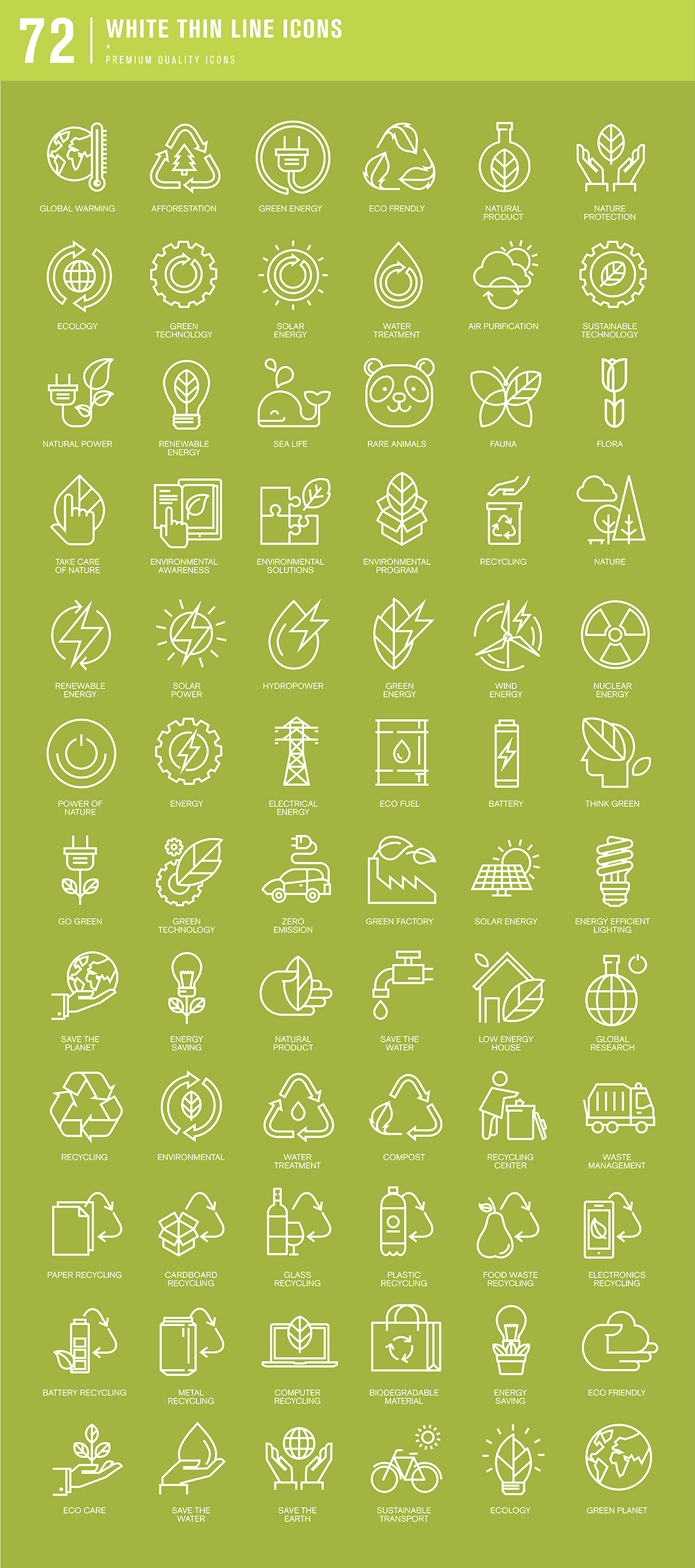 Set of Thin Line Icons for Green Technology