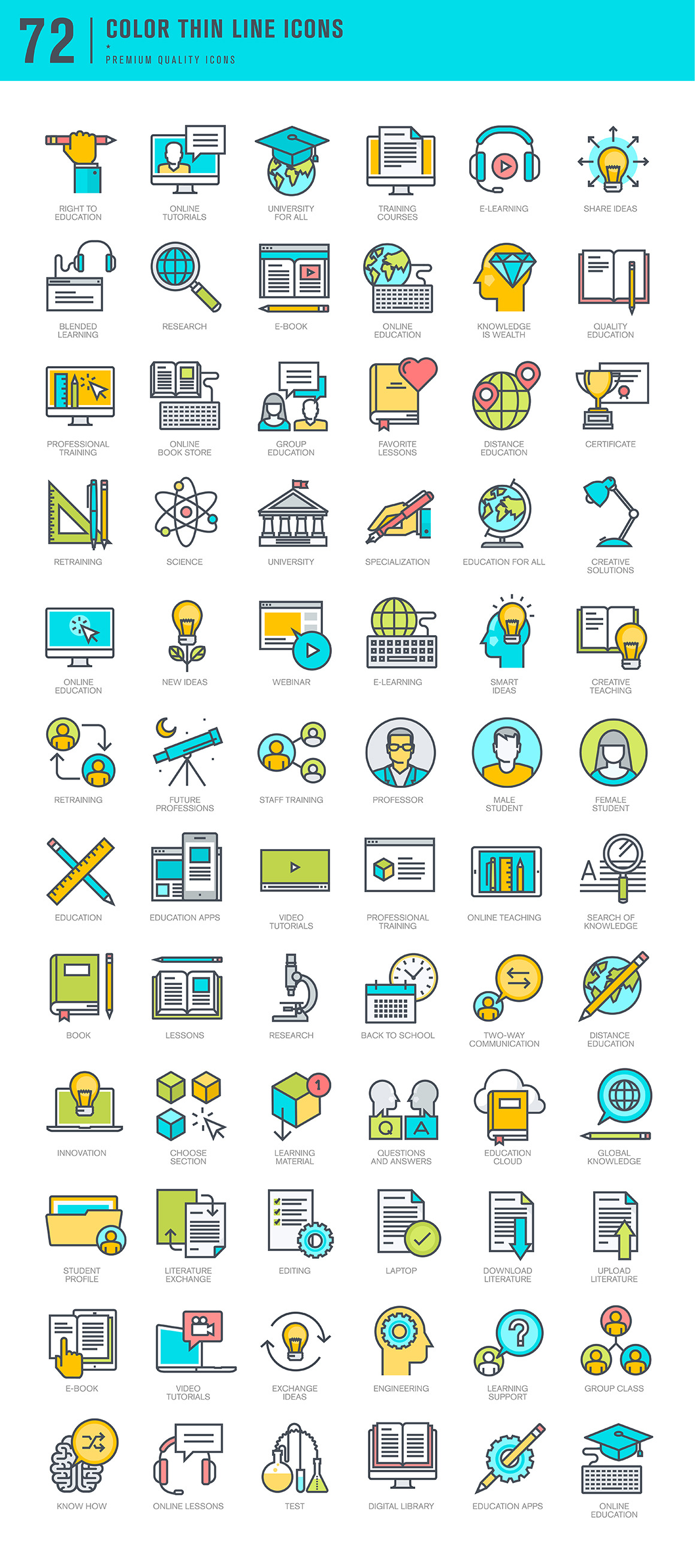 Set of Thin Line Icons for Online Education