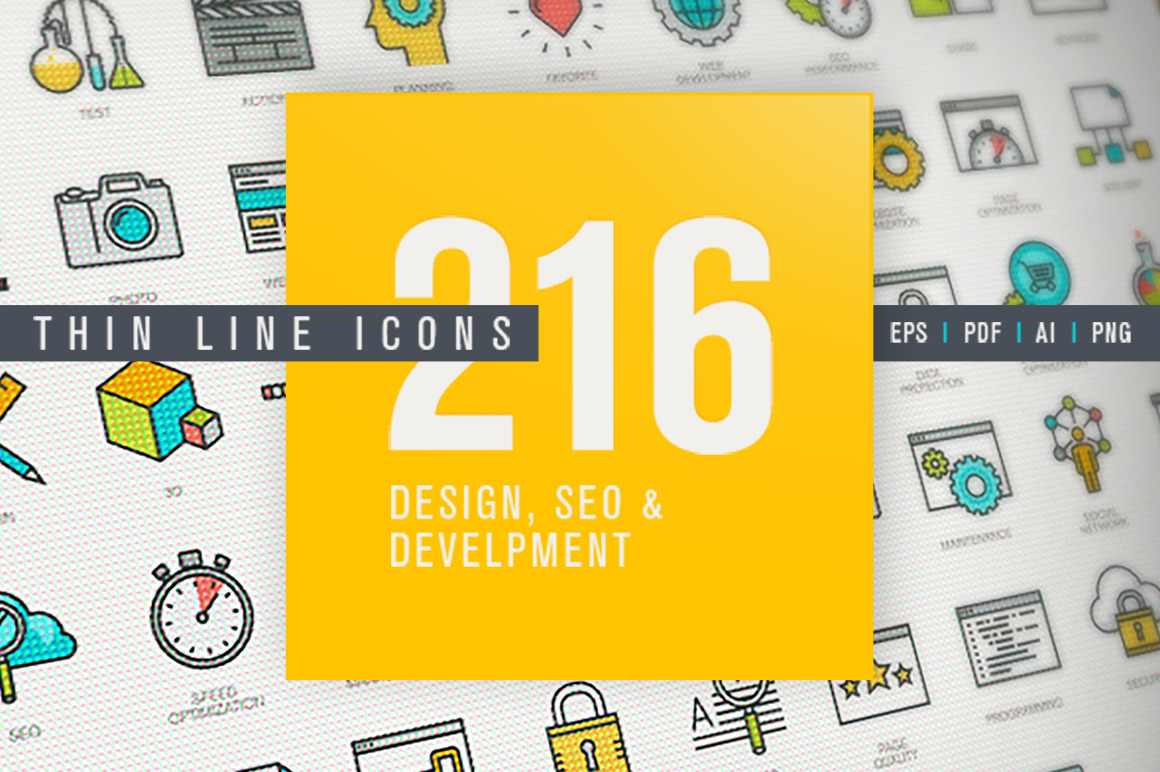 Thin Line Icons Set for Design, SEO, Development