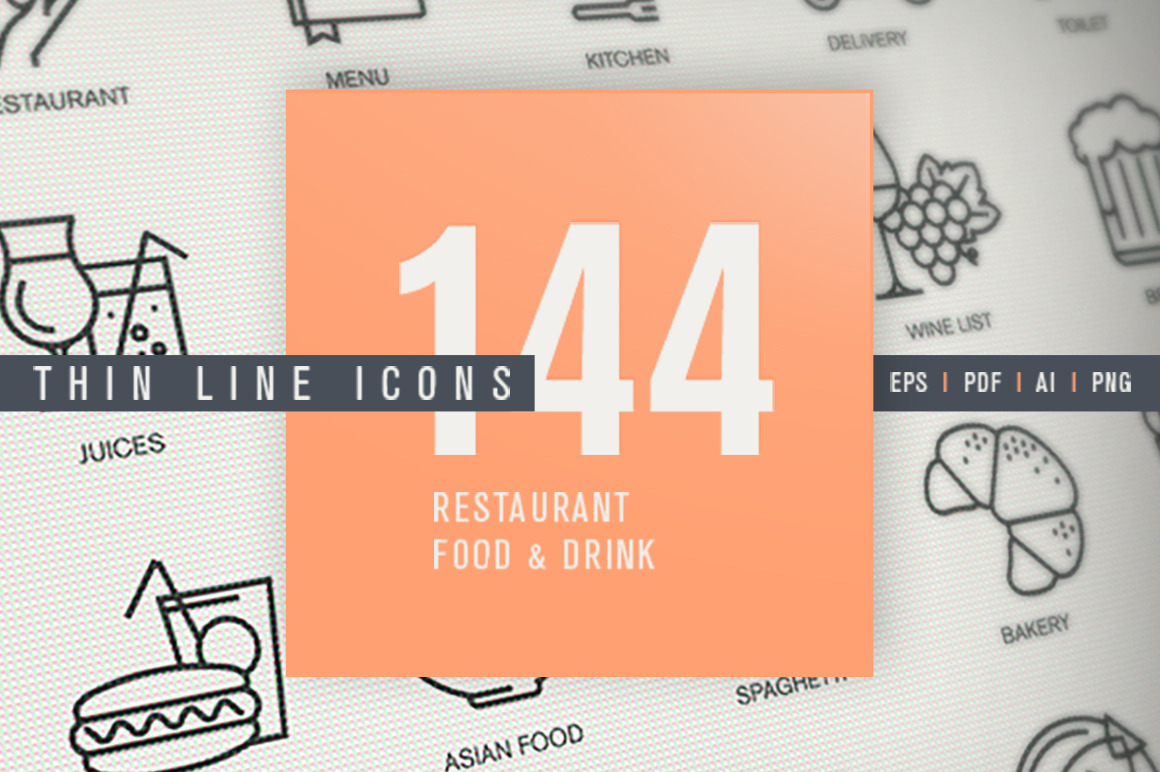 Thin Line Icons Set for Restaurant, Food & Drink Thin Line Icons Set for Restaurant, Food & Drink