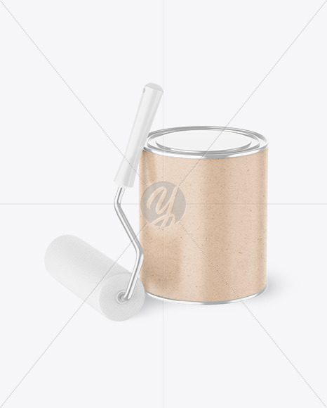 Paint Can with Kraft Finish & Roller Mockup