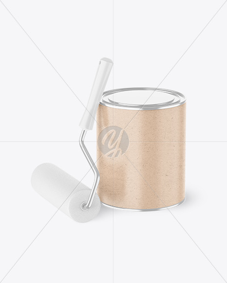 Paint Can with Kraft Finish &amp; Roller Mockup