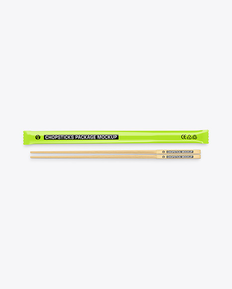 Glossy Package with Two Chopsticks Mockup Glossy Package with Two Chopsticks Mockup