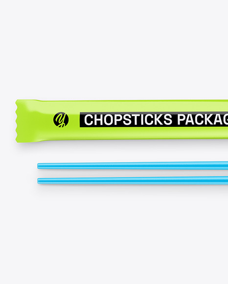 Glossy Package with Two Chopsticks Mockup Glossy Package with Two Chopsticks Mockup