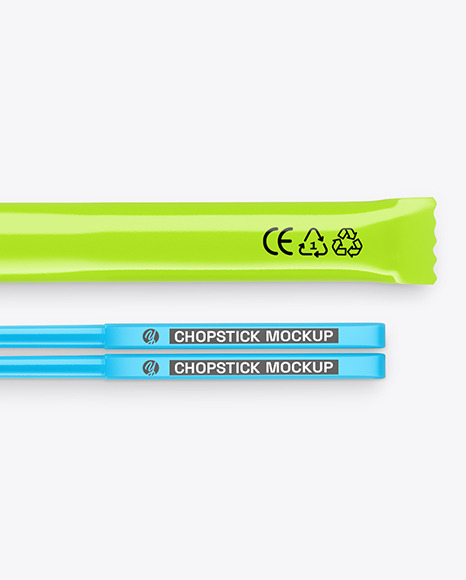 Glossy Package with Two Chopsticks Mockup Glossy Package with Two Chopsticks Mockup
