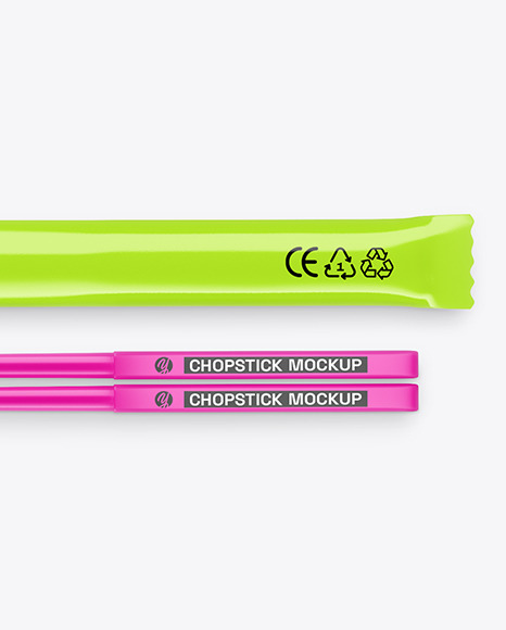 Glossy Package with Two Chopsticks Mockup Glossy Package with Two Chopsticks Mockup