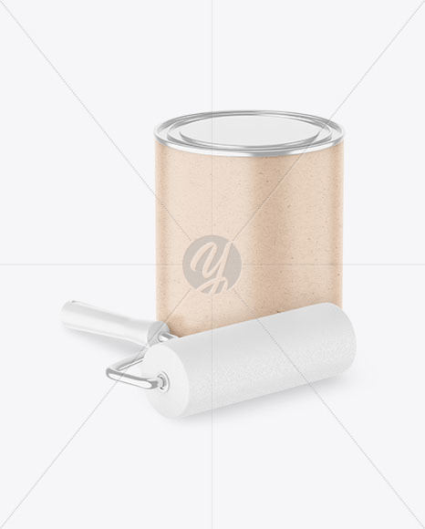 Paint Can with Kraft Finish & Roller Mockup