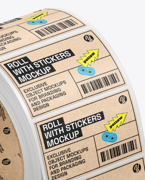 Roll with Kraft Stickers Mockup