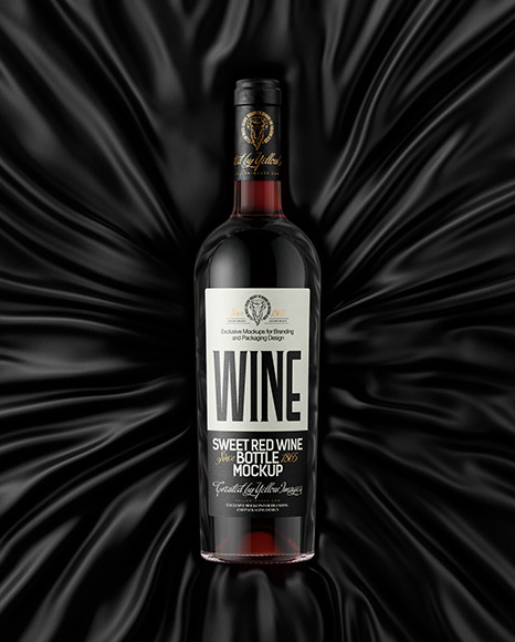 Clear Glass Red Wine Bottle Lying on a Silk Cloth Mockup