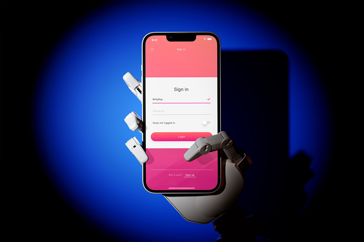 Robotic Hand Holding Smartphone Mockup