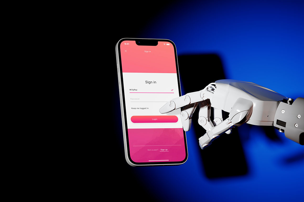 Robotic Hand Holding Smartphone Mockup