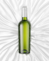 Green Glass White Wine Bottle Lying on a Silk Cloth Mockup