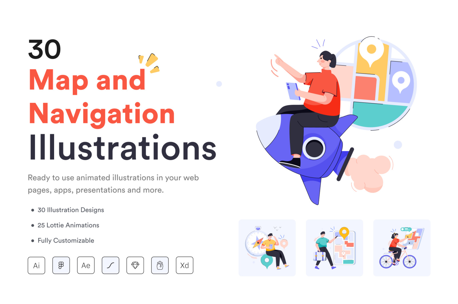 30 Map and Navigation Illustrations 30 Map and Navigation Illustrations