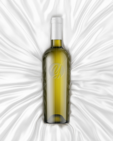 Antique Green Glass White Wine Bottle Lying on a Silk Cloth Mockup