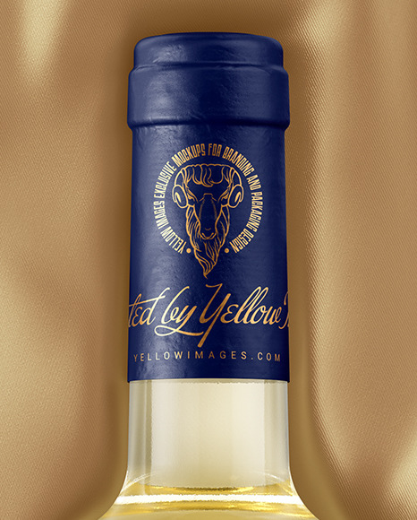 Clear Glass White Wine Bottle Lying on a Silk Cloth Mockup