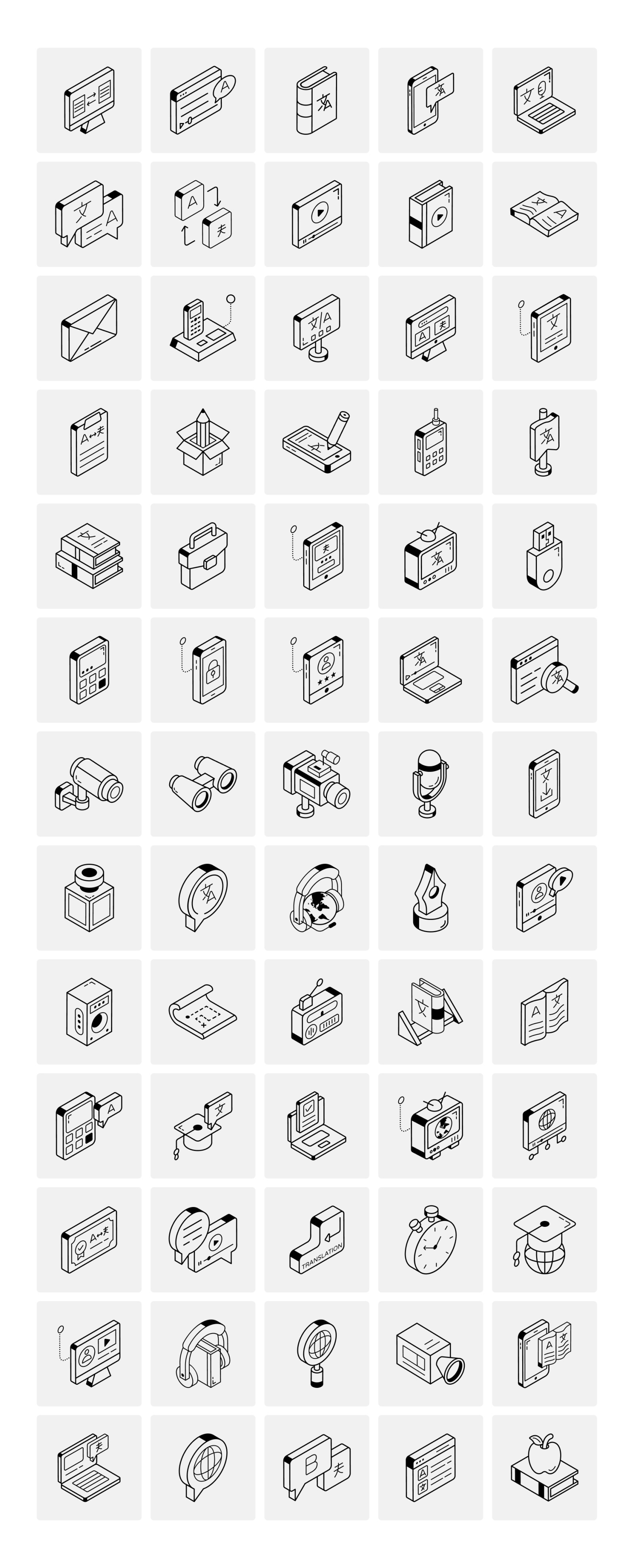 Isometric Translation Icon Set