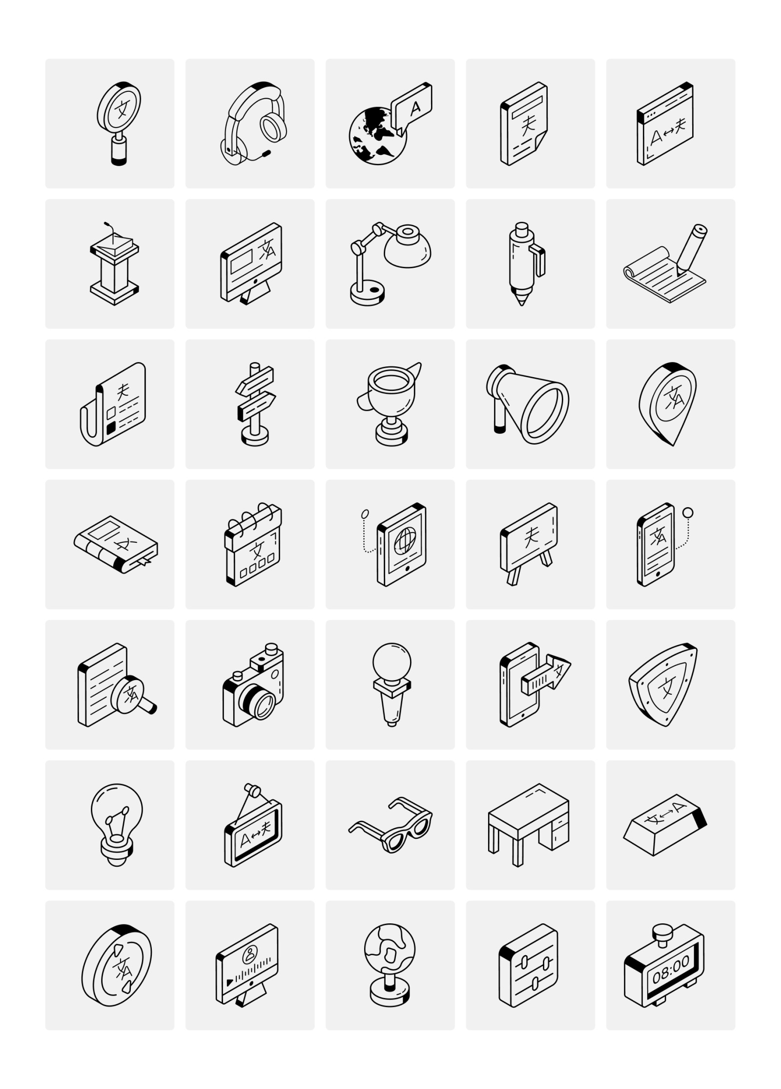 Isometric Translation Icon Set