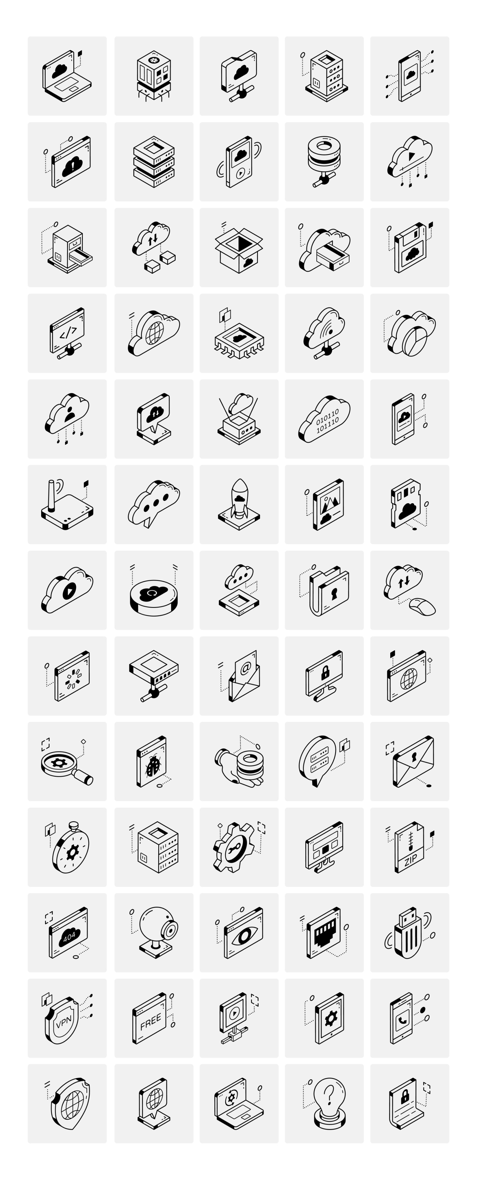 Isometric Cloud Computing Icons