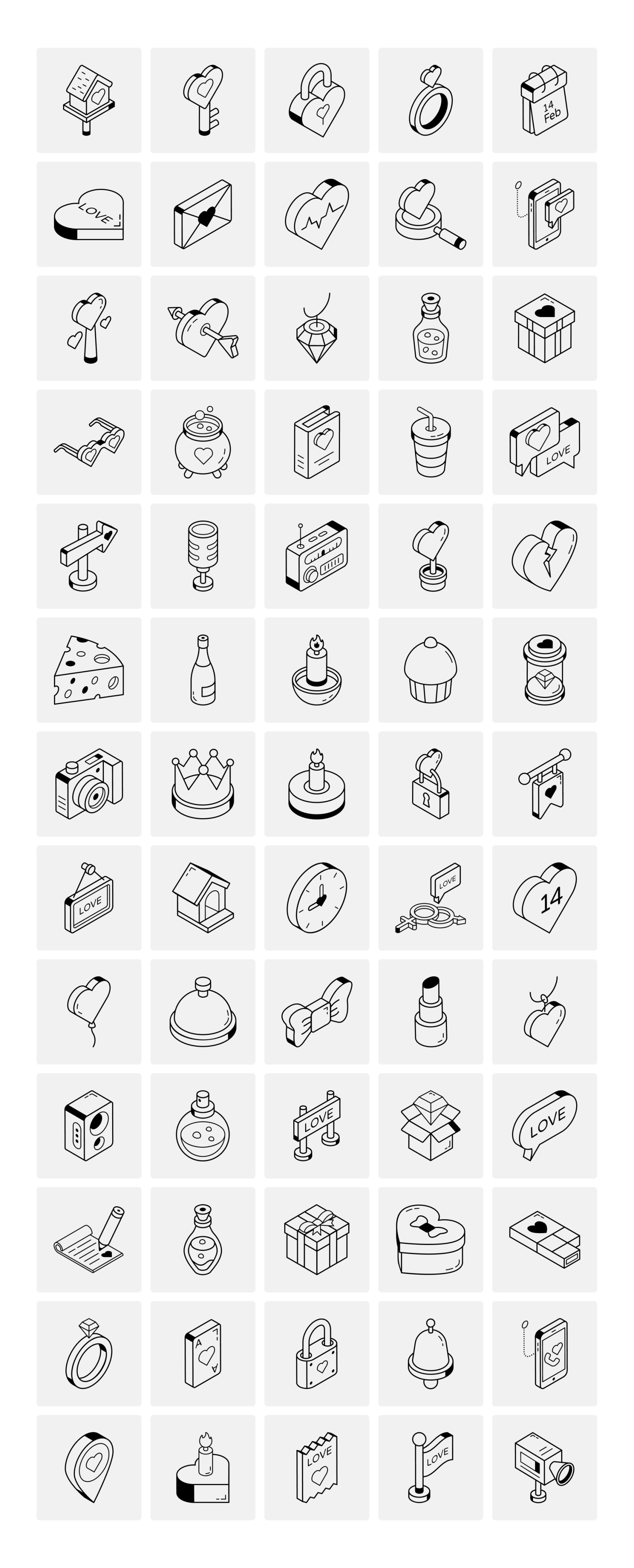 Valentine Day Isometric Icons