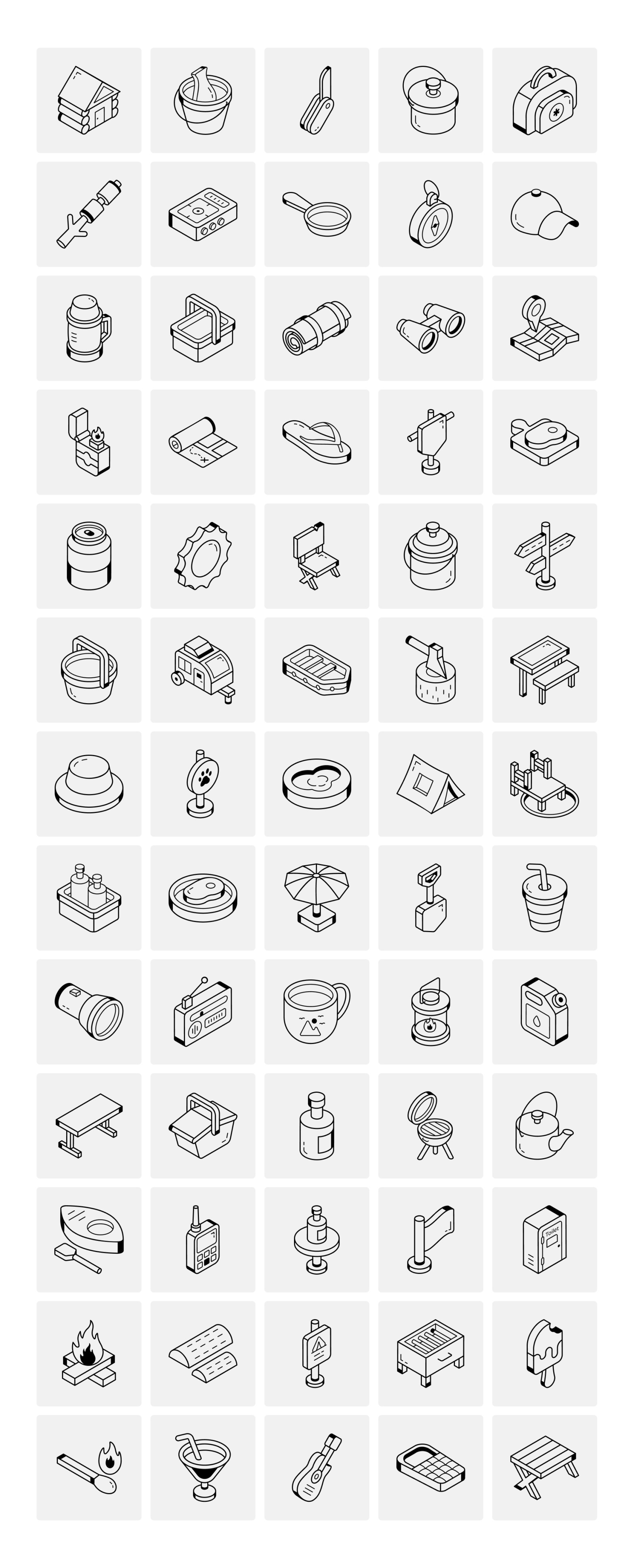 Isometric Adventure and Camping Icons Isometric Adventure and Camping Icons