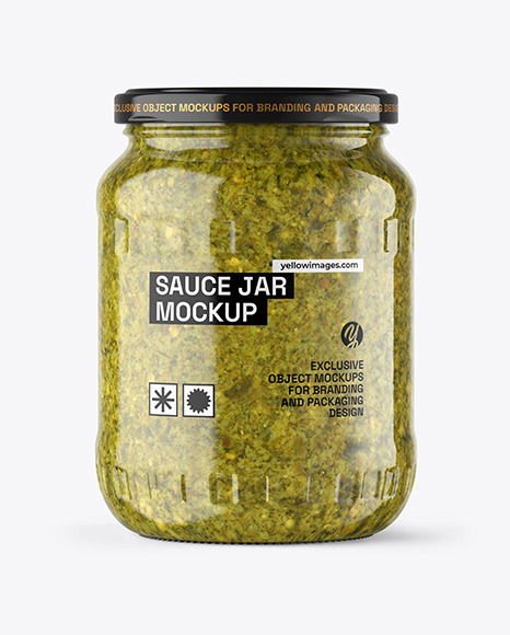 Clear Glass Jar with Pesto Sauce Mockup
