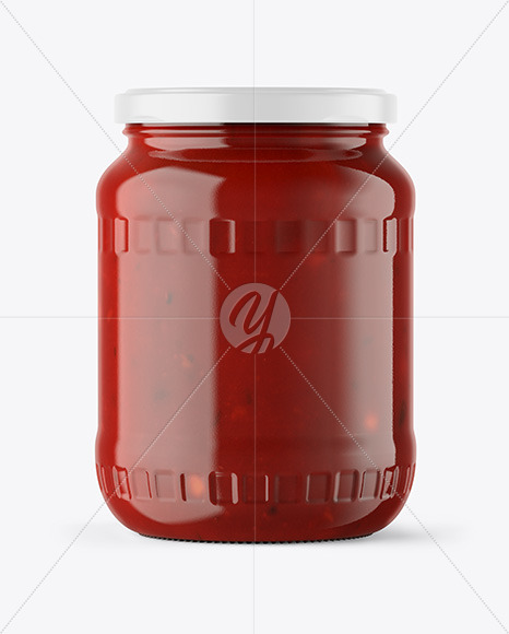 Clear Glass Jar with Red Sauce Mockup