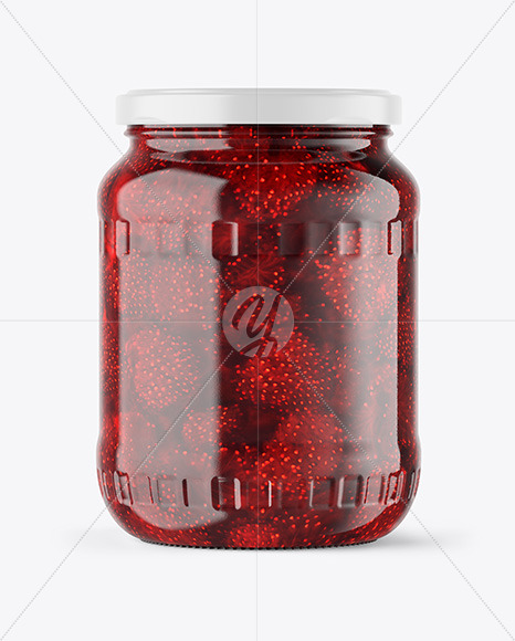 Clear Glass Jar with Strawberry Jam Mockup