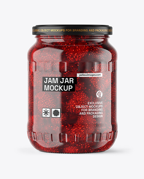 Clear Glass Jar with Strawberry Jam Mockup