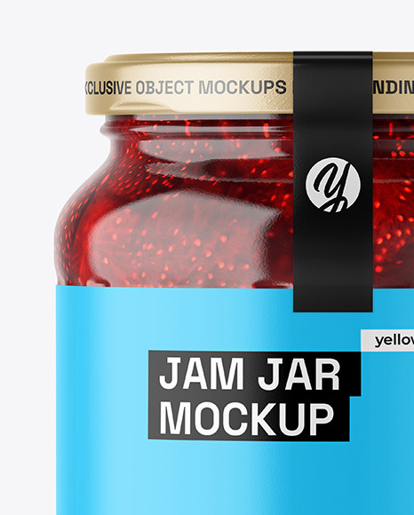 Clear Glass Jar with Strawberry Jam Mockup