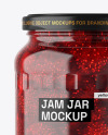 Clear Glass Jar with Strawberry Jam Mockup