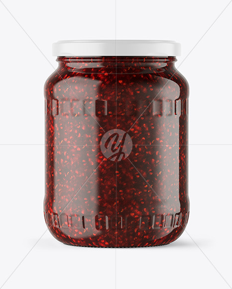 Clear Glass Jar with Raspberry Jam Mockup