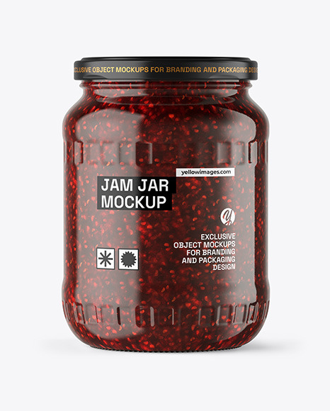 Clear Glass Jar with Raspberry Jam Mockup