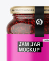 Clear Glass Jar with Raspberry Jam Mockup