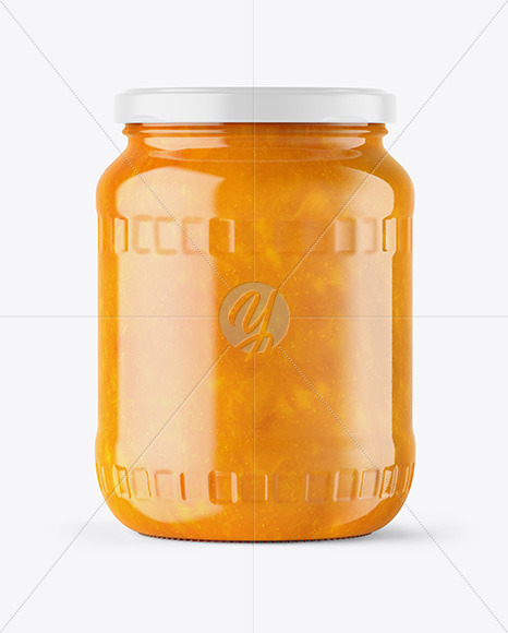 Clear Glass Jar with Mango Jam Mockup