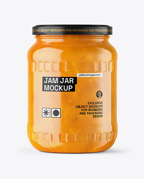 Clear Glass Jar with Mango Jam Mockup