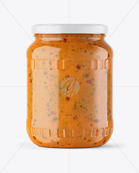 Clear Glass Jar with Chipotle Sauce Mockup