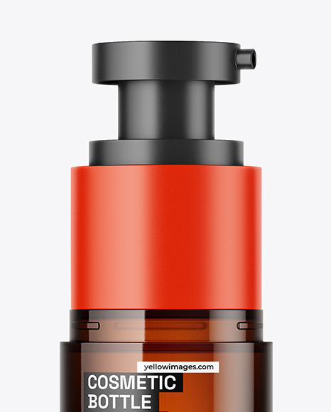 Amber Cosmetic Bottle with Pump Mockup