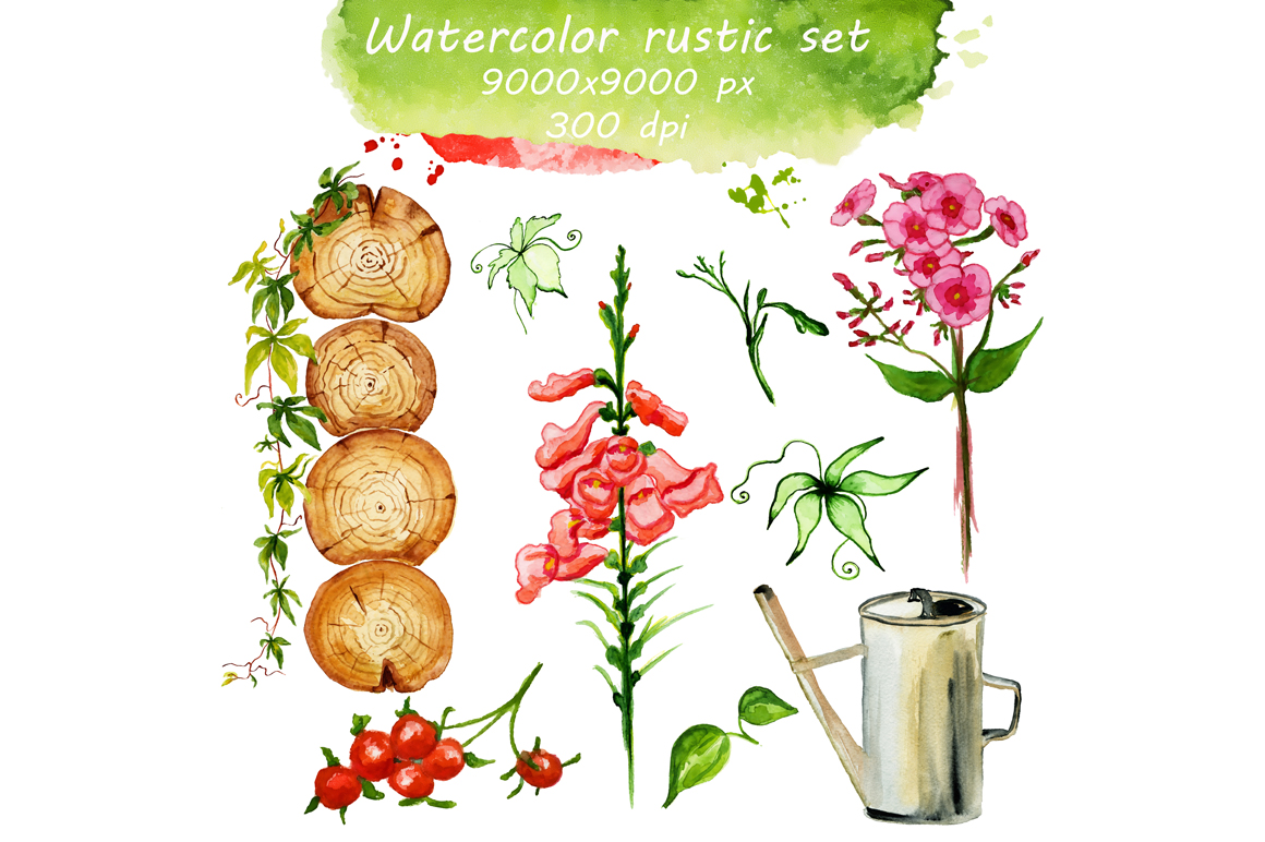 Watercolor rustic set with Mushrooms Watercolor rustic set with Mushrooms