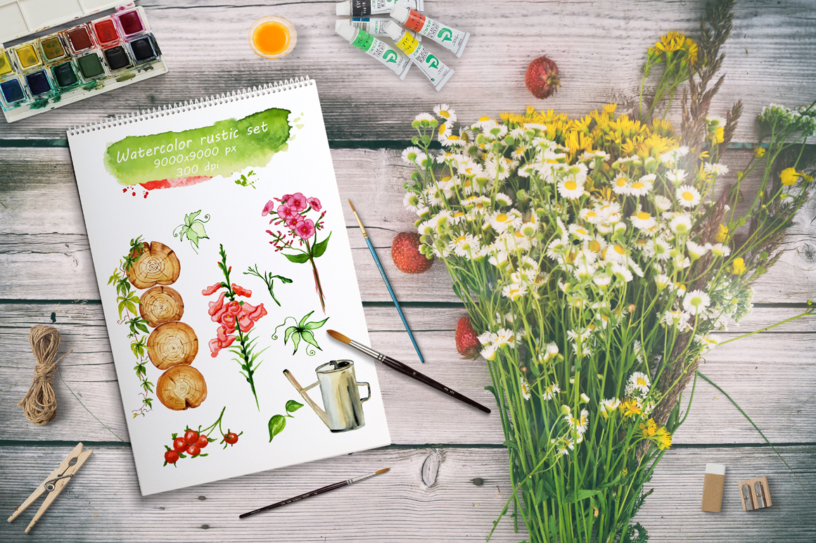 Watercolor rustic set with Mushrooms Watercolor rustic set with Mushrooms