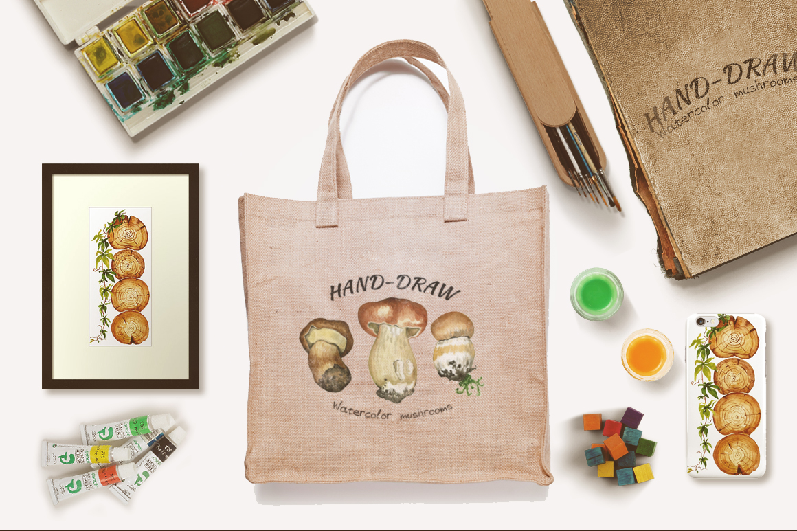 Watercolor rustic set with Mushrooms Watercolor rustic set with Mushrooms