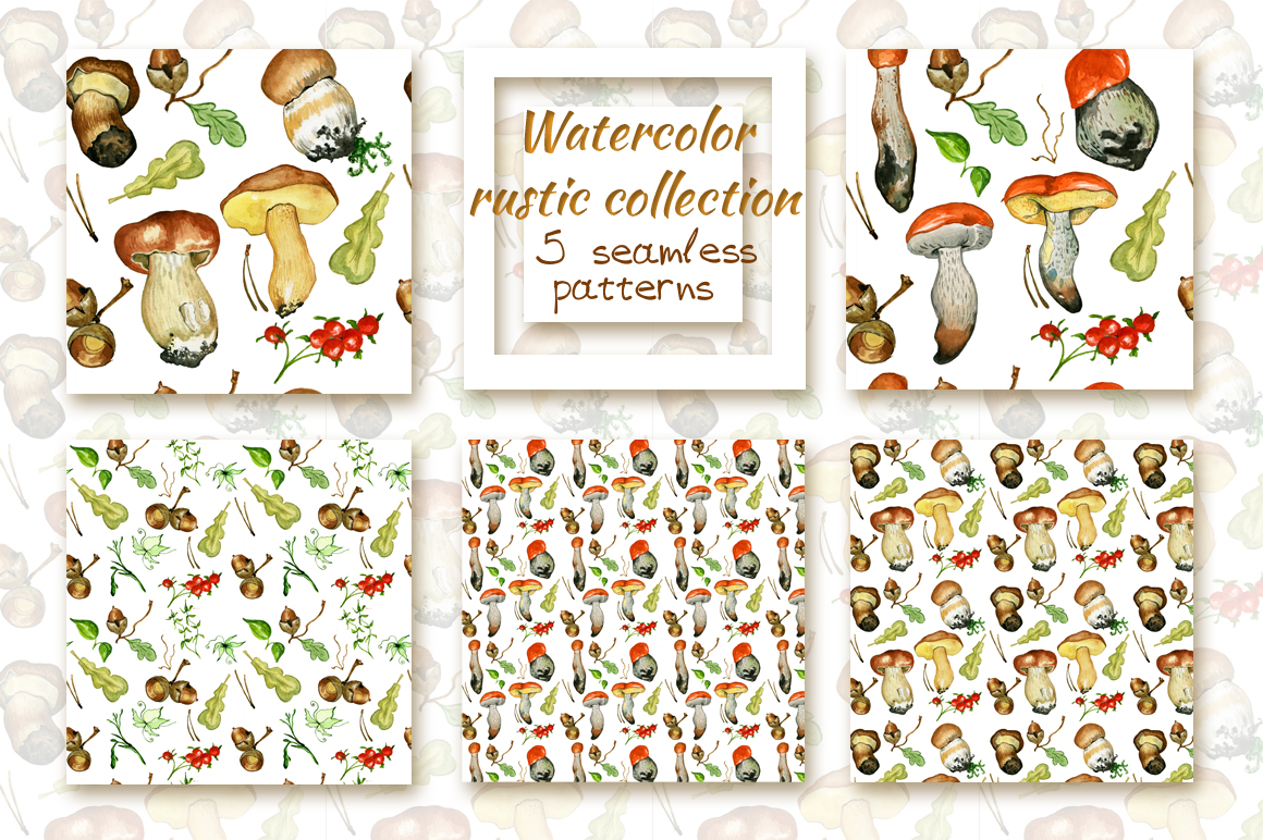 Watercolor rustic set with Mushrooms Watercolor rustic set with Mushrooms
