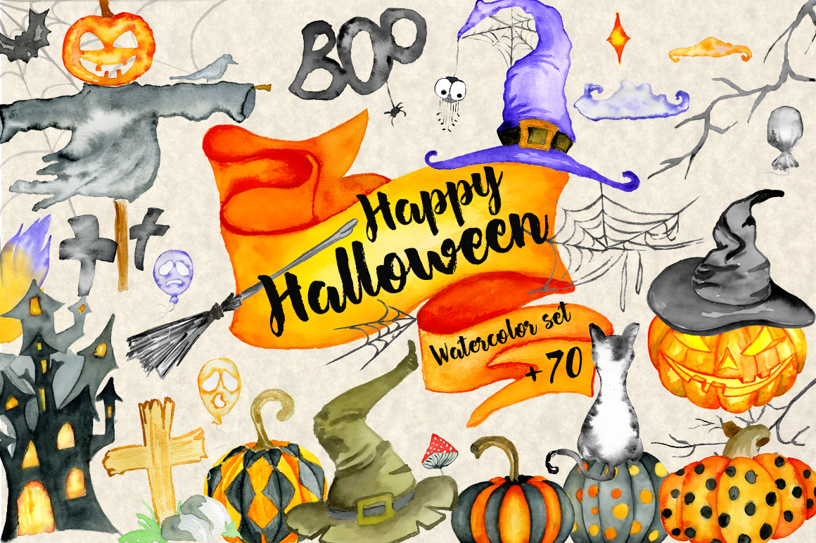 Happy Halloween Watercolor Bundle