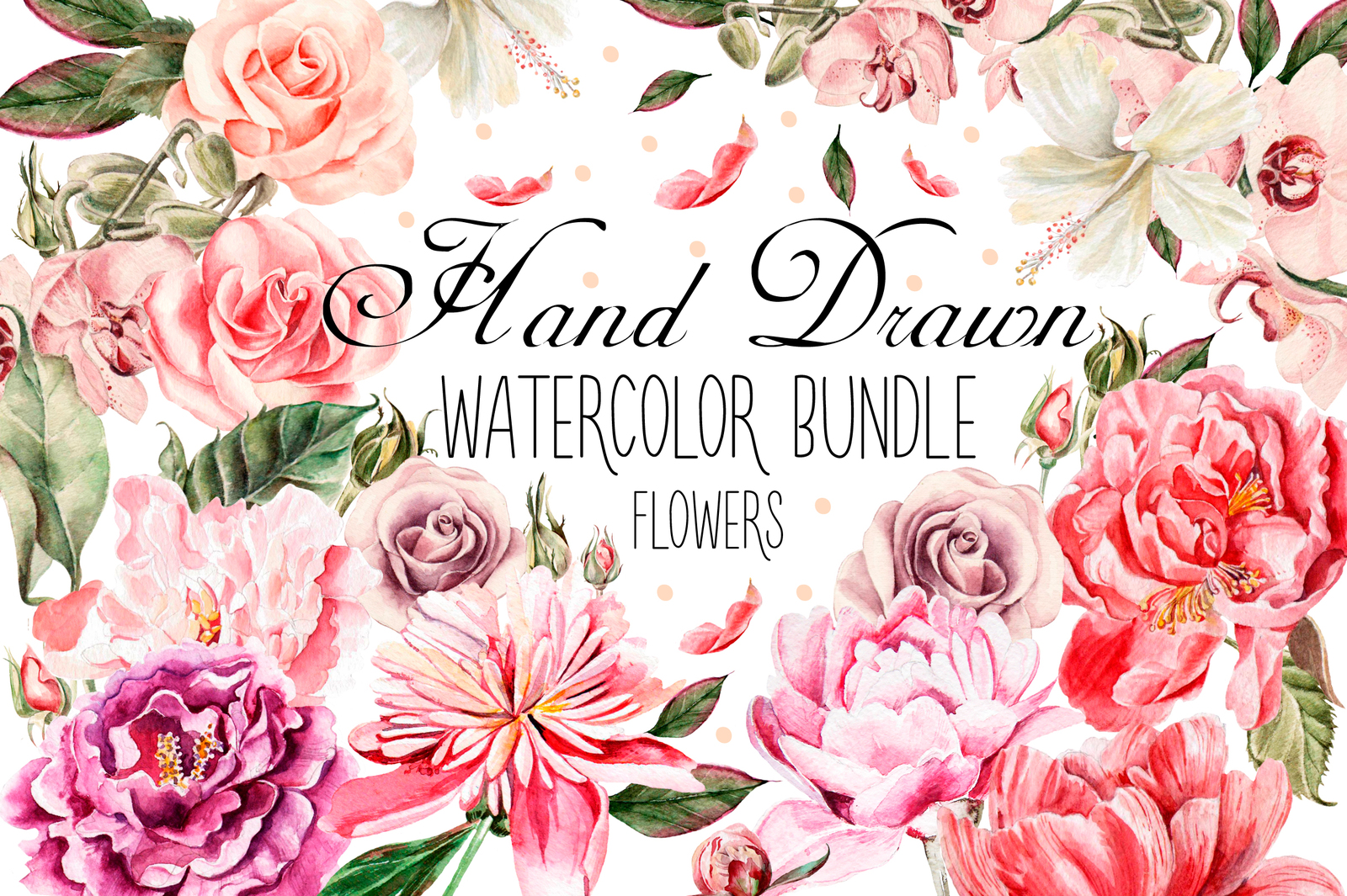 Hand Drawn Watercolor Bundle FLOWERS Hand Drawn Watercolor Bundle FLOWERS