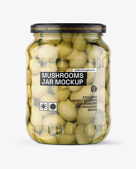 Clear Glass Jar with Champignons Mockup