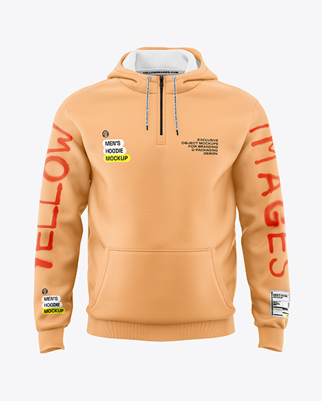 Quarter Zip Men&#039;s Hoodie Mockup - Front View