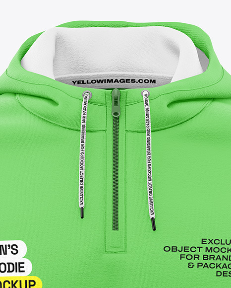 Quarter Zip Men's Hoodie Mockup - Front View