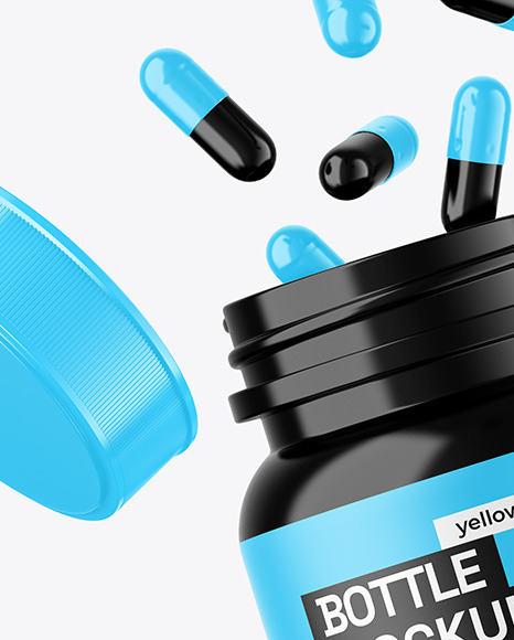 Glossy Bottle W/ Pills Mockup