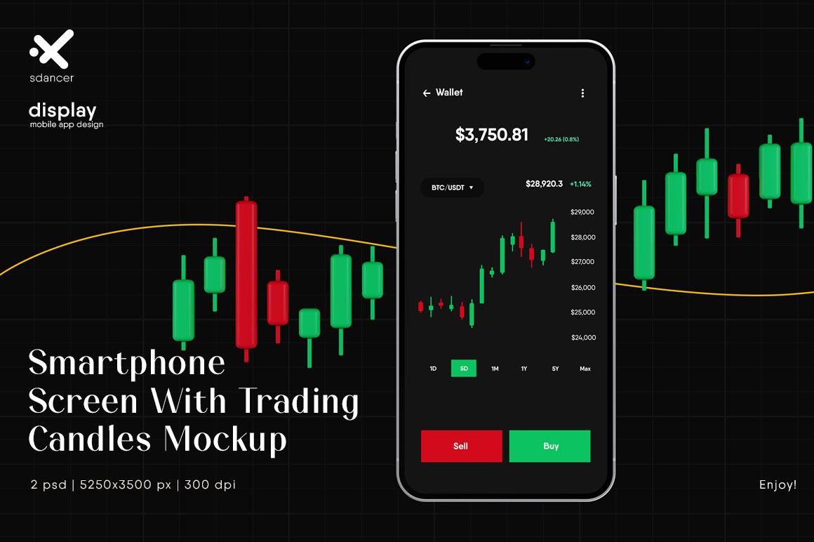 Smartphone Screen With Trading Candles Mockup